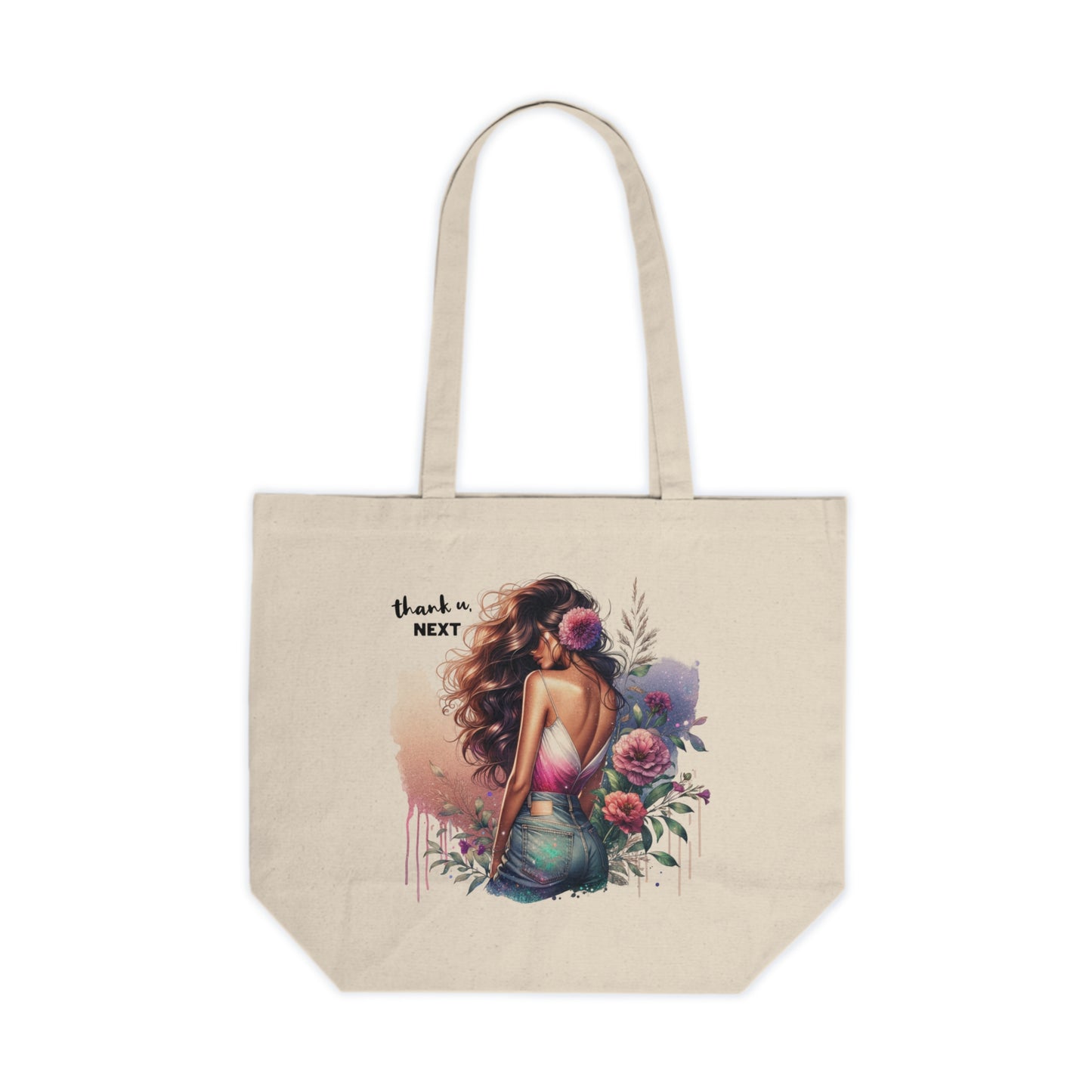 Thank U, Next Stylish Canvas Tote Bag with Floral Design, Chic Shopper, Eco-Friendly Grocery Bag, Gift for Her, Beach Bag, Sustainable Fashion