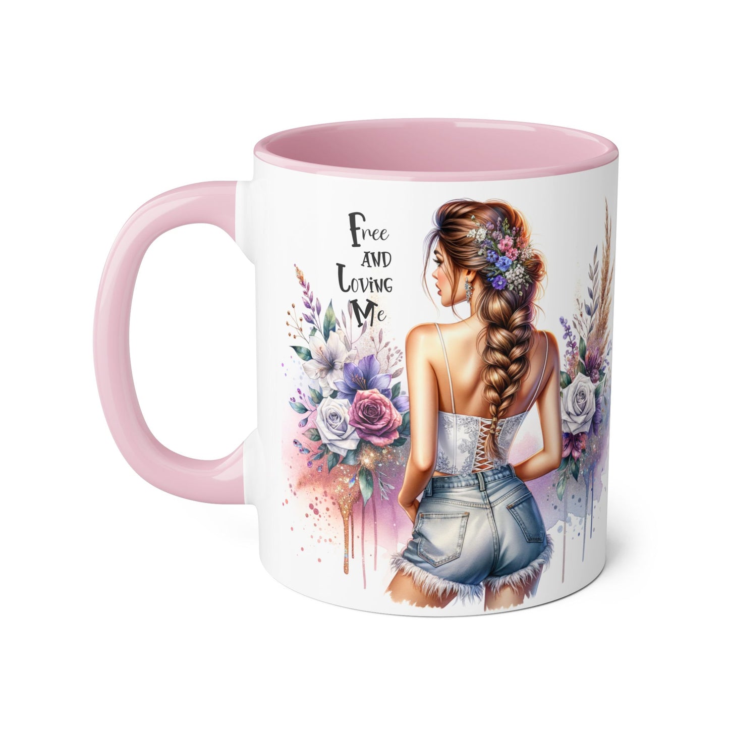 Free and Loving Me Chic Floral Accent Mug - Perfect Gift for Nature Lovers, Coffee Drinkers, Home Decor, Inspirational, Mother’s Day