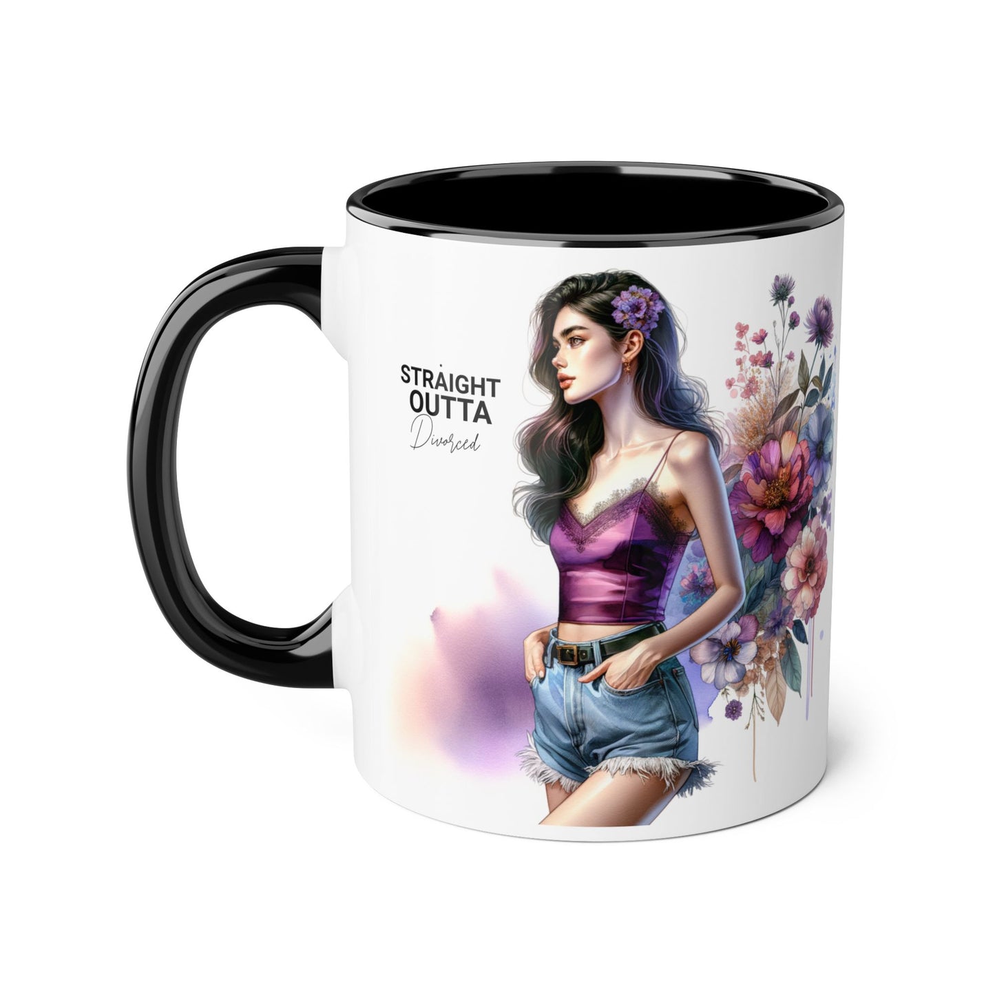 Straight Outta Divorced Humoristic Artistic Accent Mug, Unique Floral Coffee Cup, Gift for Her, Home Decor, Straight Outta Design, Inspirational Tea Mug