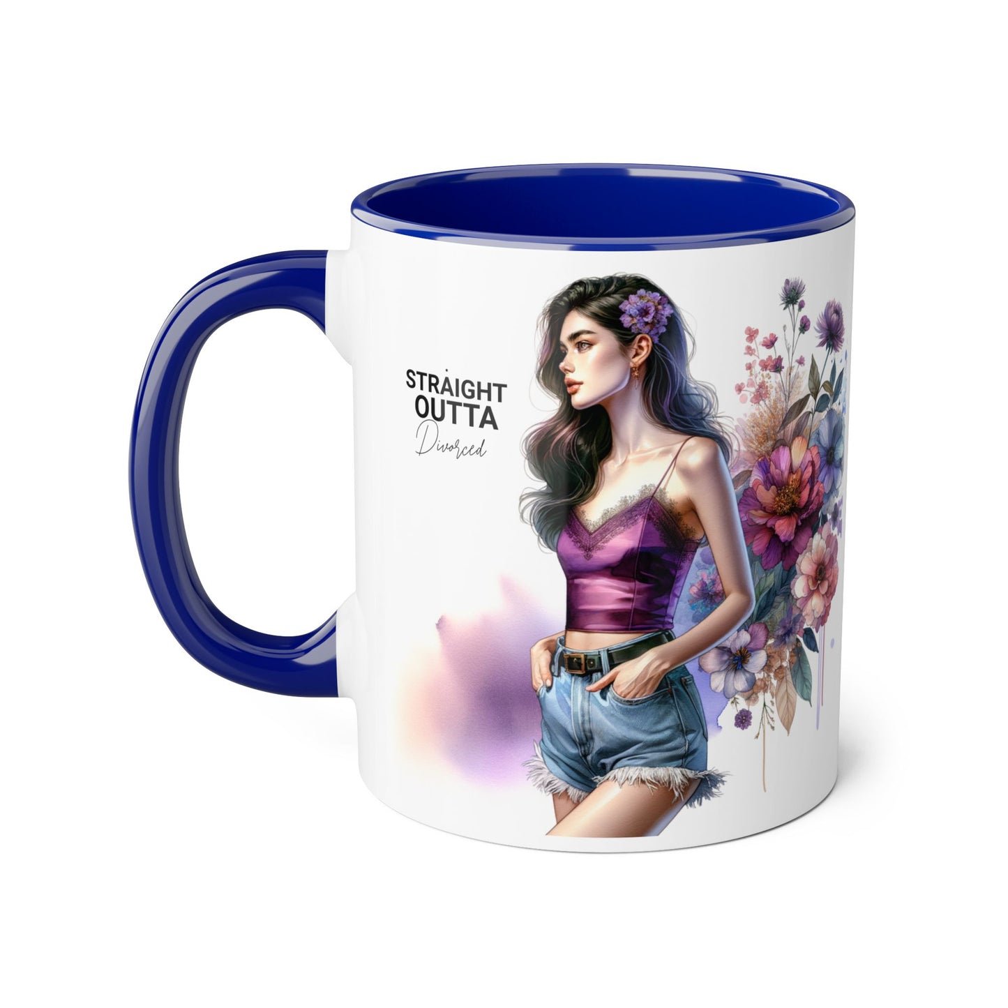 Straight Outta Divorced Humoristic Artistic Accent Mug, Unique Floral Coffee Cup, Gift for Her, Home Decor, Straight Outta Design, Inspirational Tea Mug