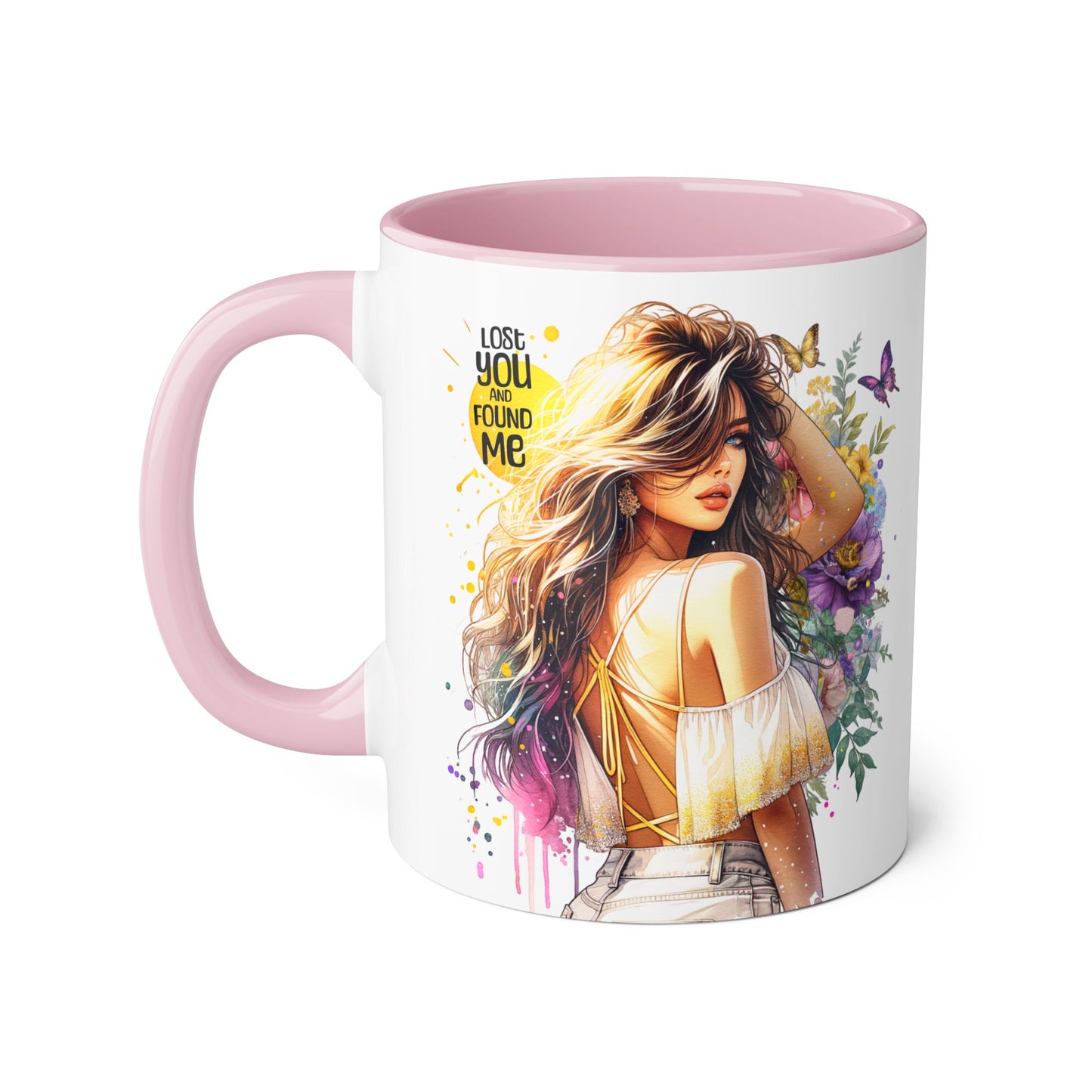 Lost You Found Me Accent Mug, Inspirational Coffee Cup, Gift for Her, Floral Art, Unique Drinkware, Birthday Mug