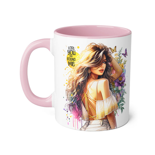 Lost You Found Me Accent Mug, Inspirational Coffee Cup, Gift for Her, Floral Art, Unique Drinkware, Birthday Mug