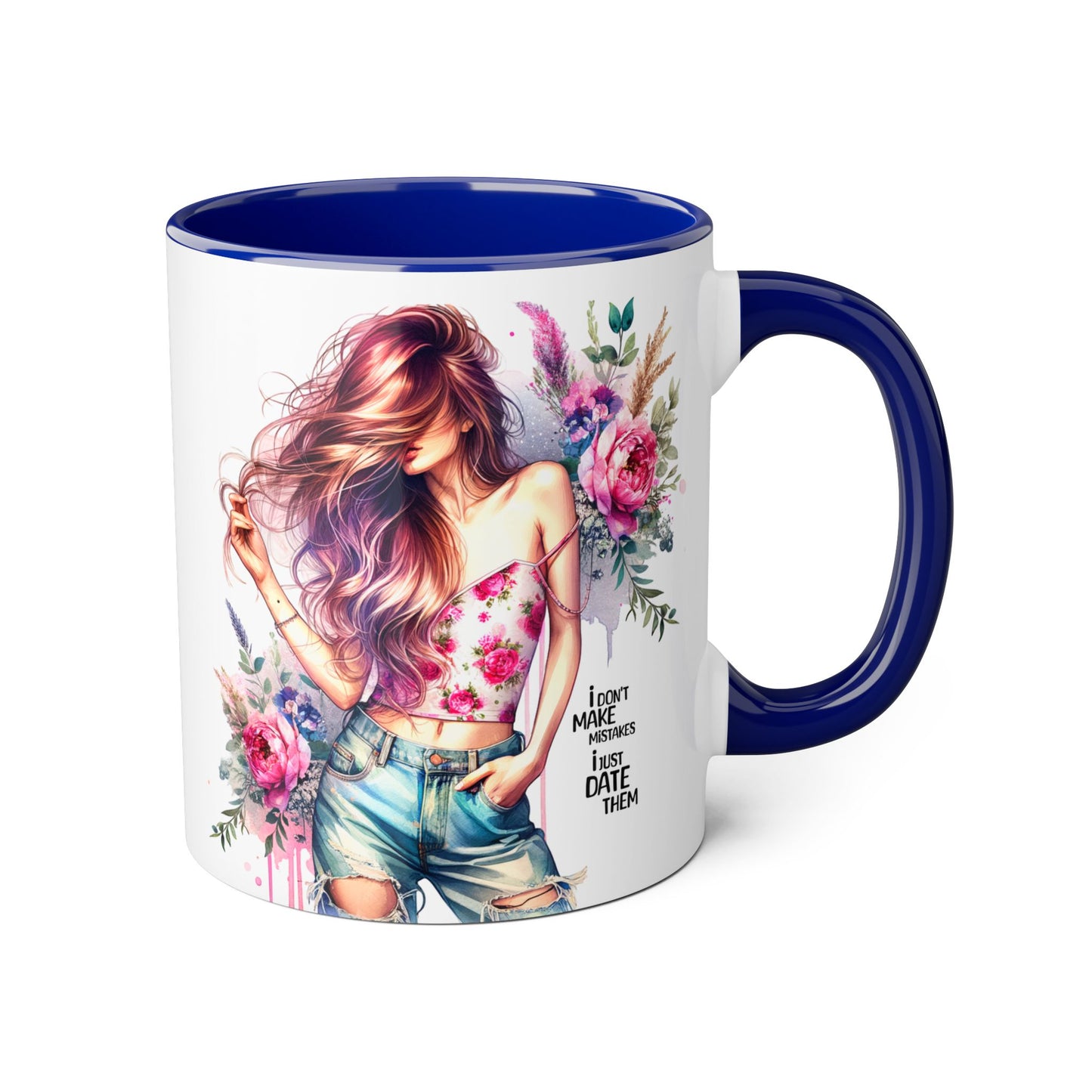I Don't Make Mistakes, I Date Them Bohemian Floral Accent Mug, 11oz - Perfect Gift for Women, Art Lover Mug, Cute Coffee Cup, Birthday Gift, Home Decor