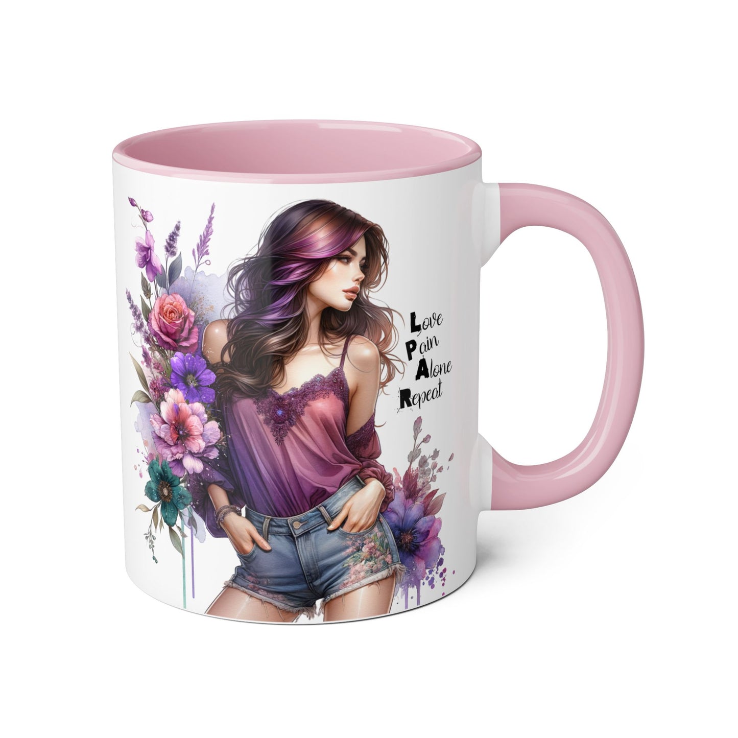 Bohemian Floral Accent Mug | Love Pain Alone Repeat Gift for Her, Inspirational Coffee Cup, Unique Home Decor, Art Mug