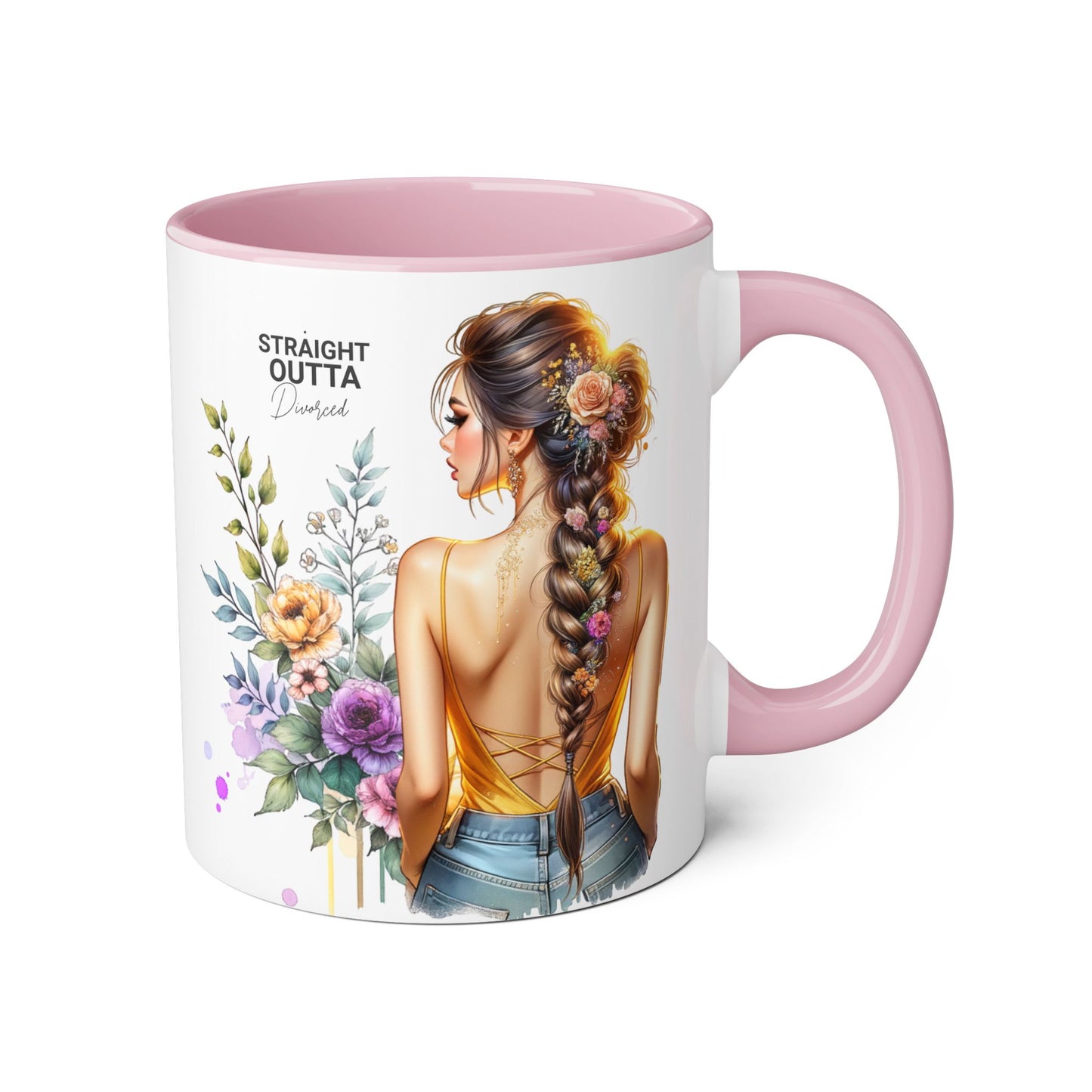 Straight Outta Divorced Humoristic Chic Floral Accent Mug with Elegant Design, Coffee Lover Gift, Home Decor, Mother's Day Present, Artistic Drinkware