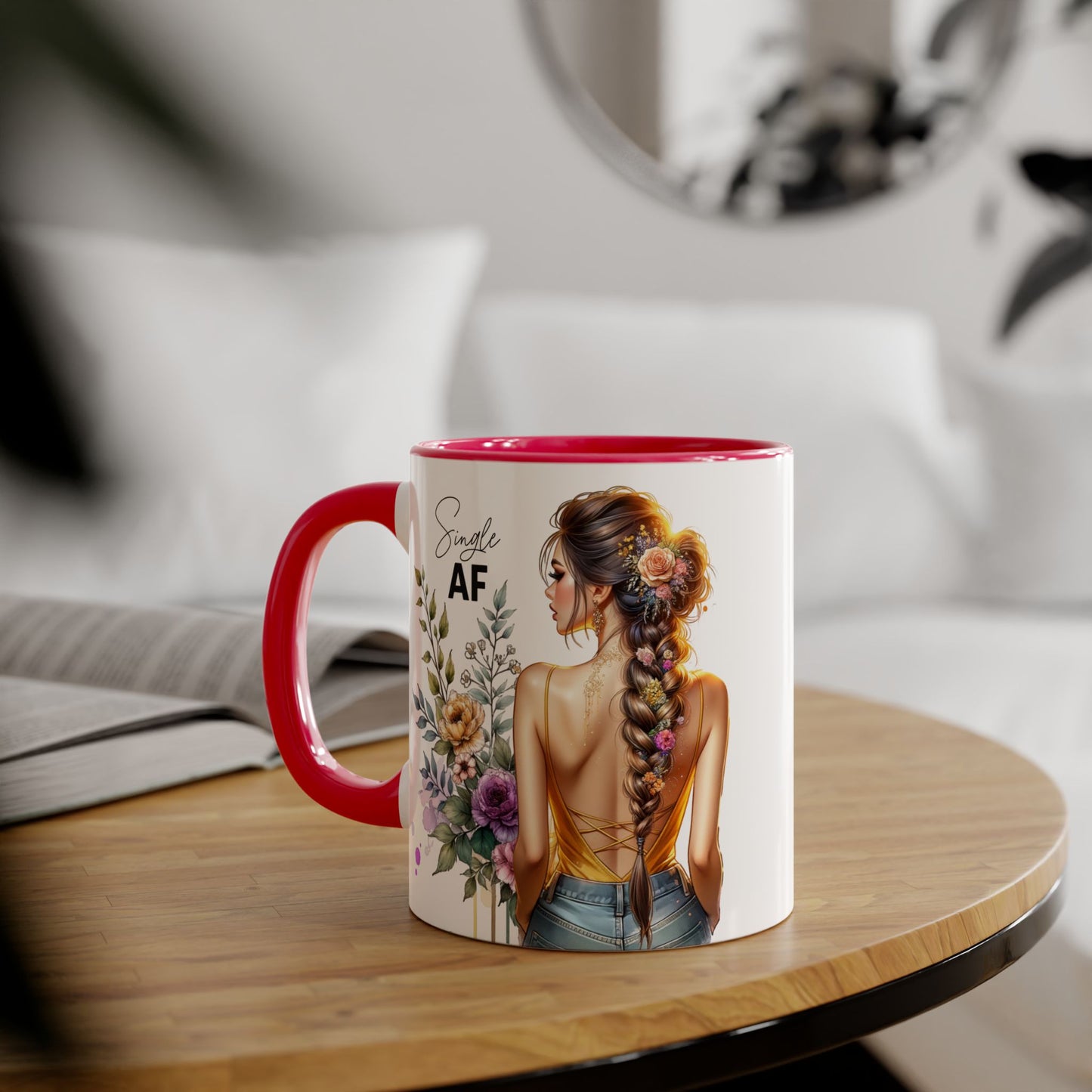 Single AF Floral Accent Mug - Cute Gift for Friends, Coffee Lover, Relationship Humor, Self-Care, Birthday, Celebration