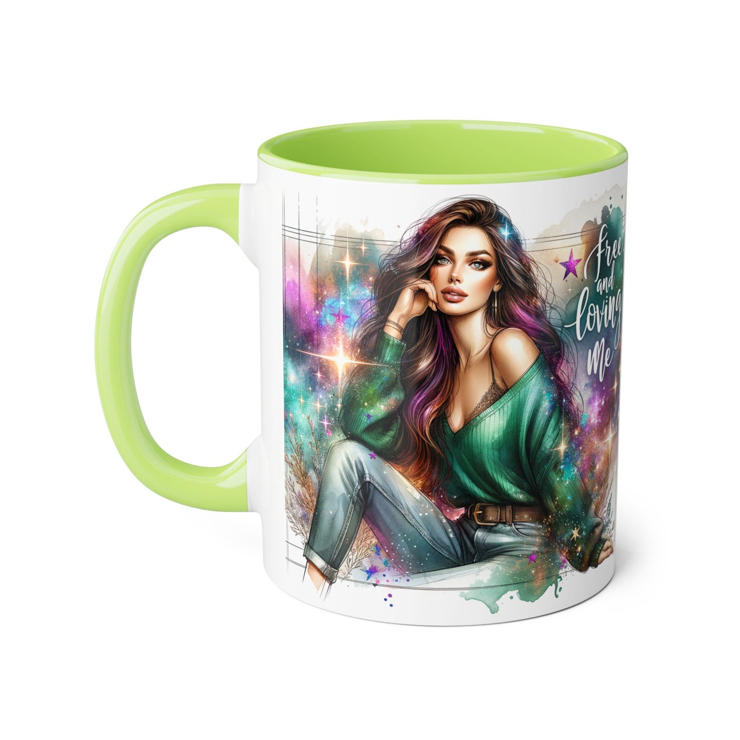 Mystical Art Accent Mug - Free and Loving Me, Unique Gift, Coffee Lover, Inspirational Decor, Fantasy Themed