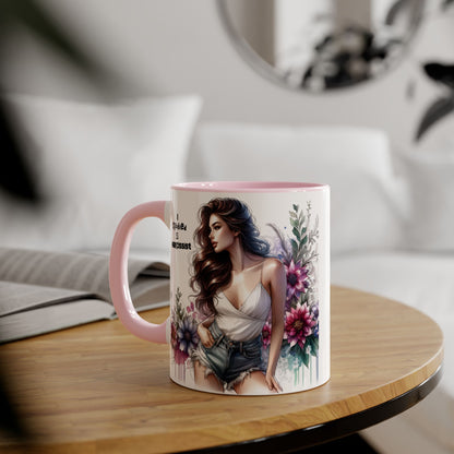 Floral Art Accent Mug, 11oz Coffee Cup, Gifts for Her, Unique Home Decor, Narcissist Quote, Morning Coffee