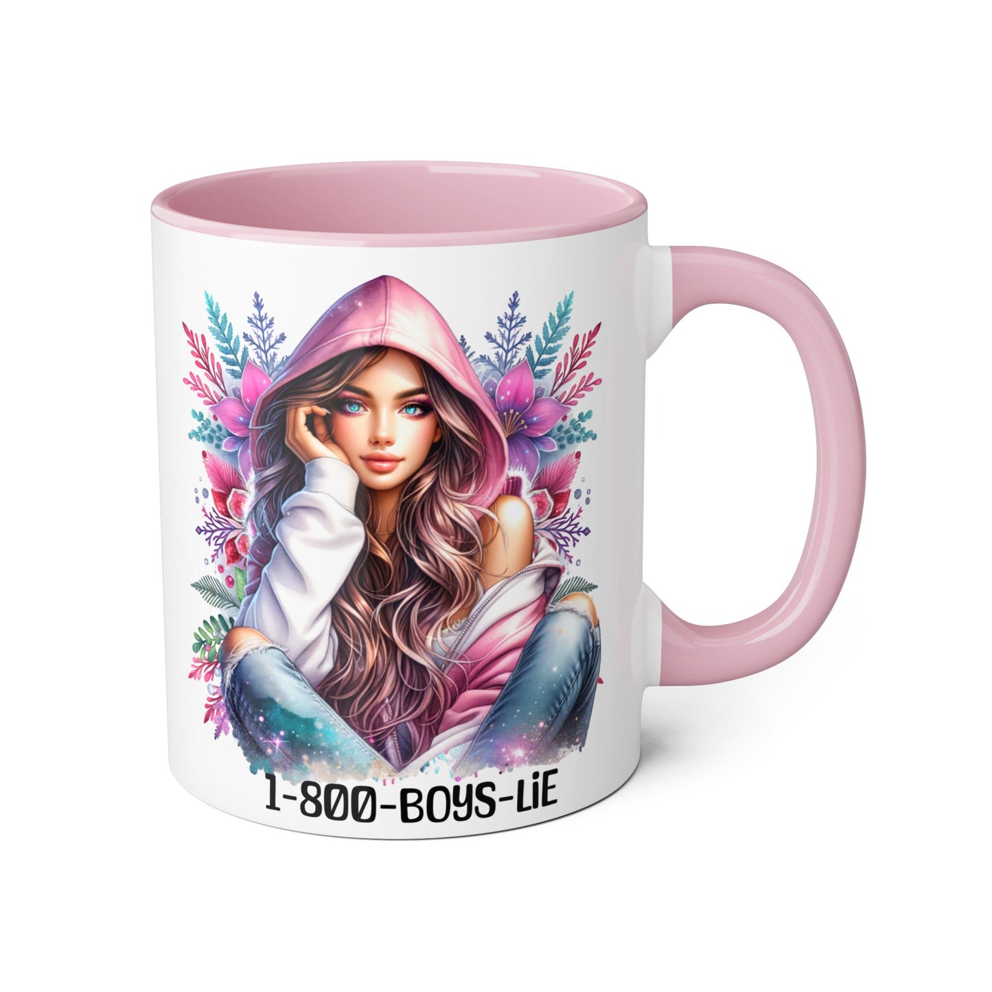 1-800-BOYS-LIE Accent Mug, Floral Coffee Cup, Funny Gift for Her, Unique Tea Mug, Cute Lover's Present