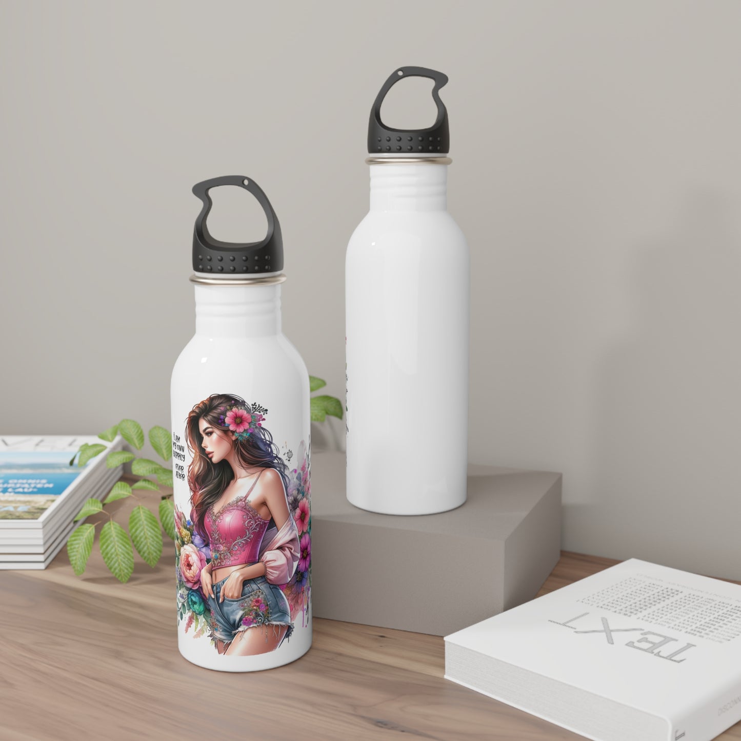 I Am My Own Happily Ever After Floral Art Stainless Steel Water Bottle - Inspirational Design for Stylish Hydration