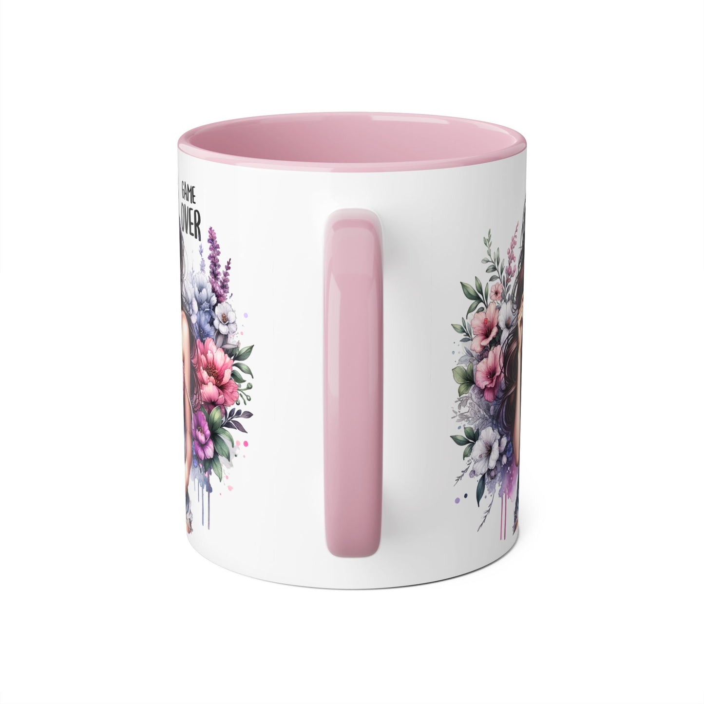 Game Over Floral Accent Mug - 11oz, Coffee Cup for Her, Gift for Gamers, Fun Tea Mug, Unique Kitchen Decor, Women’s Gift Idea
