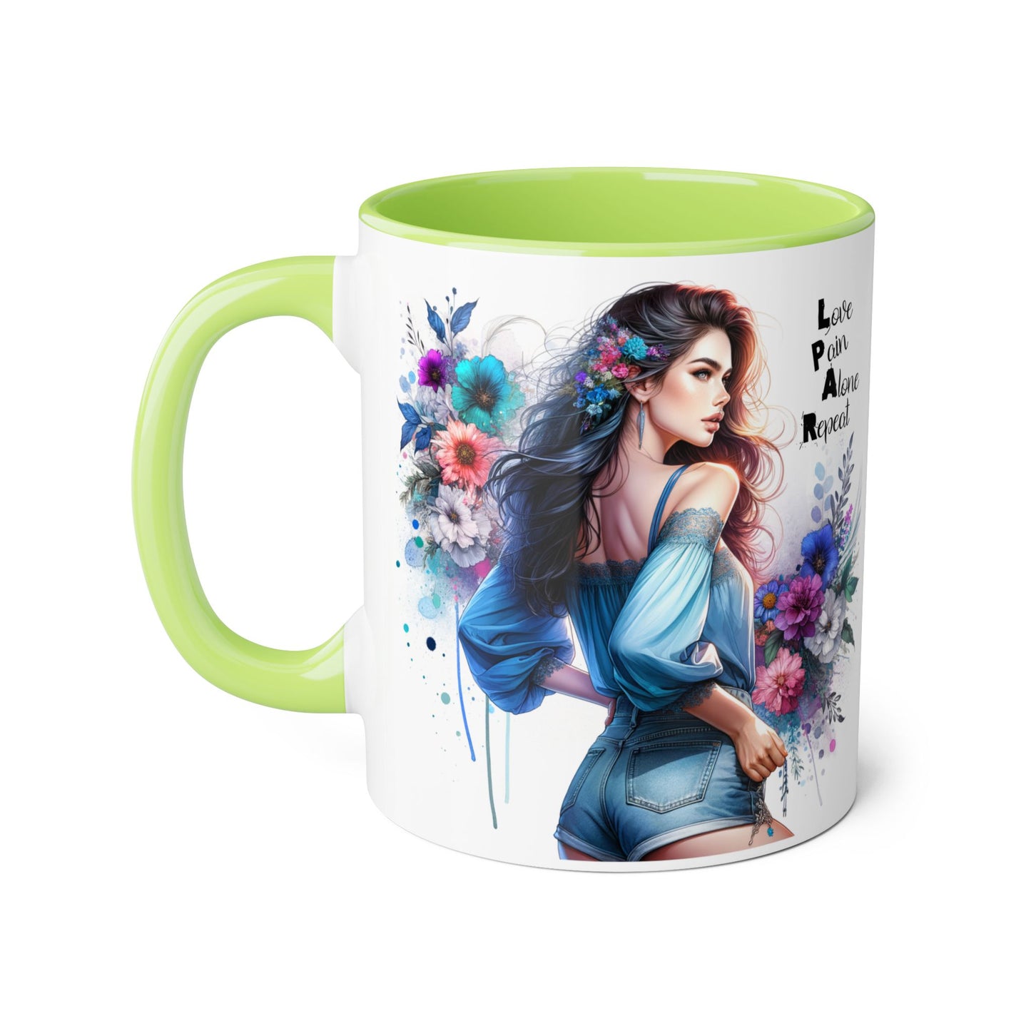 Floral Accent Mug, Inspirational Coffee Cup, Love Yourself Gift, Unique Drinkware, Artistic Ceramic Coffee Mug