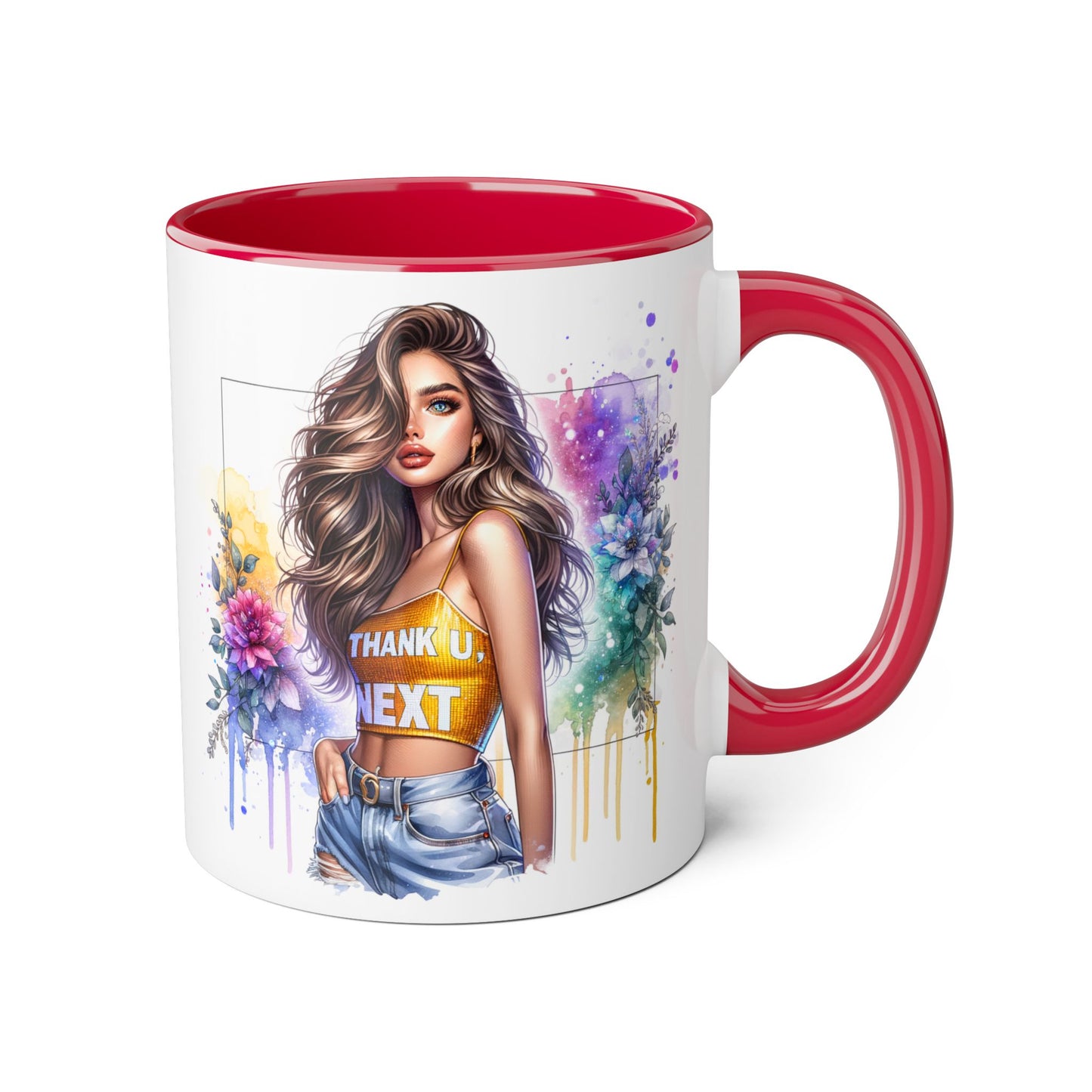 Thank U, Next Vibrant Floral Accent Mug | Unique Coffee Cup, Gift for Her, Artful Drinkware, Boho Style, Colorful Tea Mug, Inspirational Design