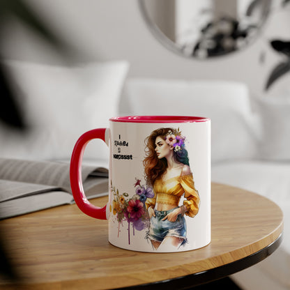 Empowering Accent Mug, Flower Art Coffee Cup, I Survived a Narcissist, Gift for Her, Inspirational Tea Mug, Self-Care
