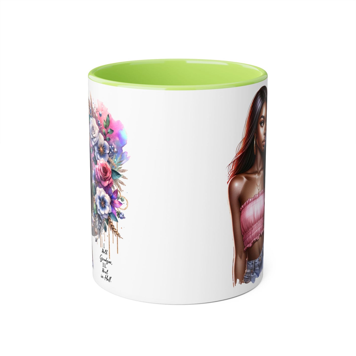 I Hold Grudges, I'll Heal in Hell  Humoristic Bohemian Floral Accent Mug, Stylish Coffee Cup, Ideal for Gifting, Home Decor, Motivational Quote Mug, Perfect for Every Occasion
