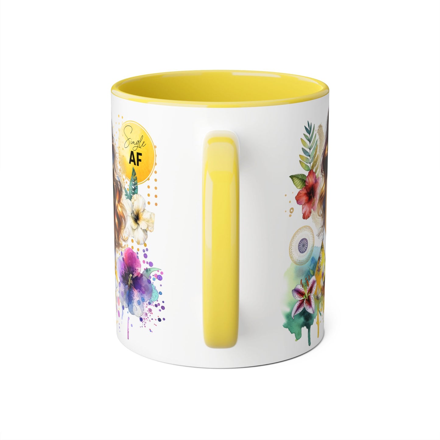 Single AF Colorful Motivational Accent Mug with Floral Design, Perfect for Gifts and Daily Inspiration