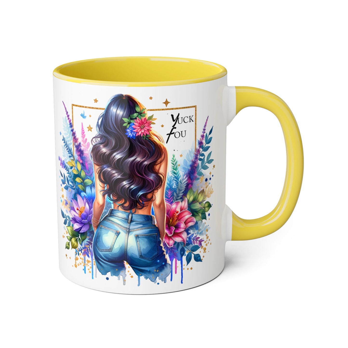 Yuck Fou Bohemian Floral Accent Mug, 11oz, Artistic Coffee Cup, Gift for Her, Stylish Drinkware, Home Decor, Unique Kitchen Accessories
