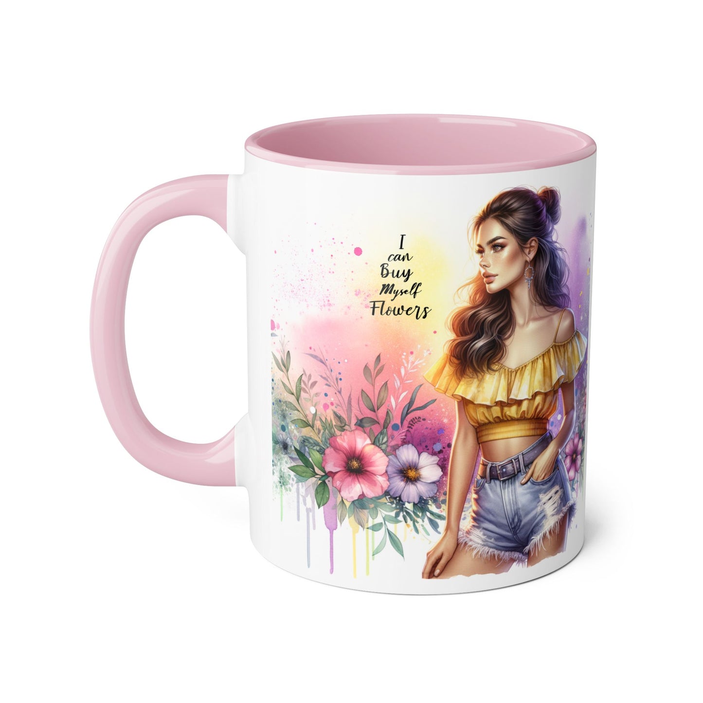 I Can Buy Myself Flowers Colorful Floral Accent Mug, 11oz Coffee Cup, Bohemian Style Drinkware, Perfect Gift for Garden Lovers, Ideal for Birthdays, Mother's Day