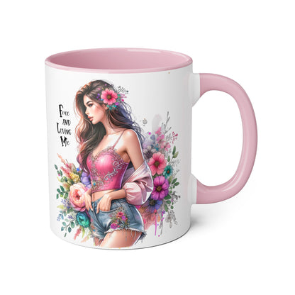 Bohemian Floral Accent Mug, 11oz Coffee Cup, Artisanal Drinkware, Perfect Gift for Nature Lovers, Inspirational Quote Mug, Unique Home Decor