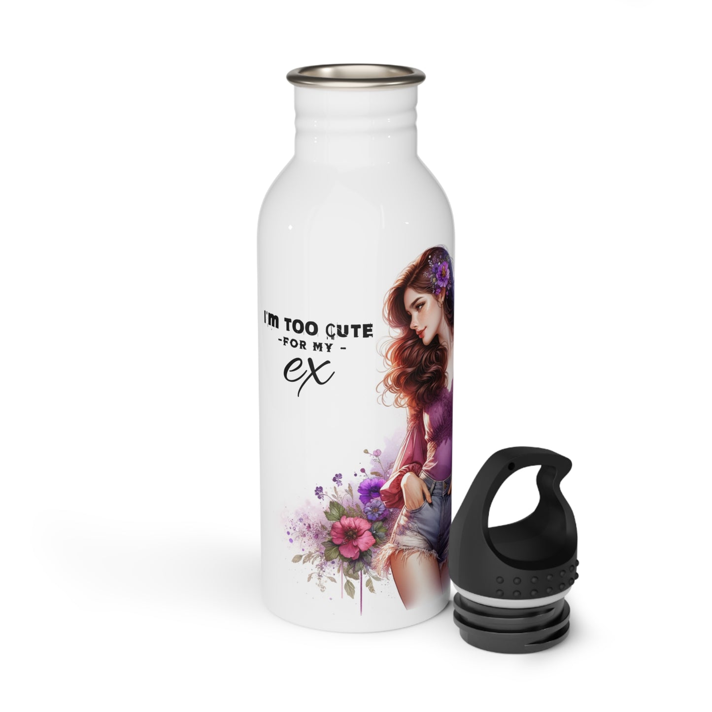 I'm Too Cute For My Ex  Stainless Steel Water Bottle for Her, Funny Gift for Friends, Eco-Friendly Sports Bottle, Floral Design, Hydration Accessory