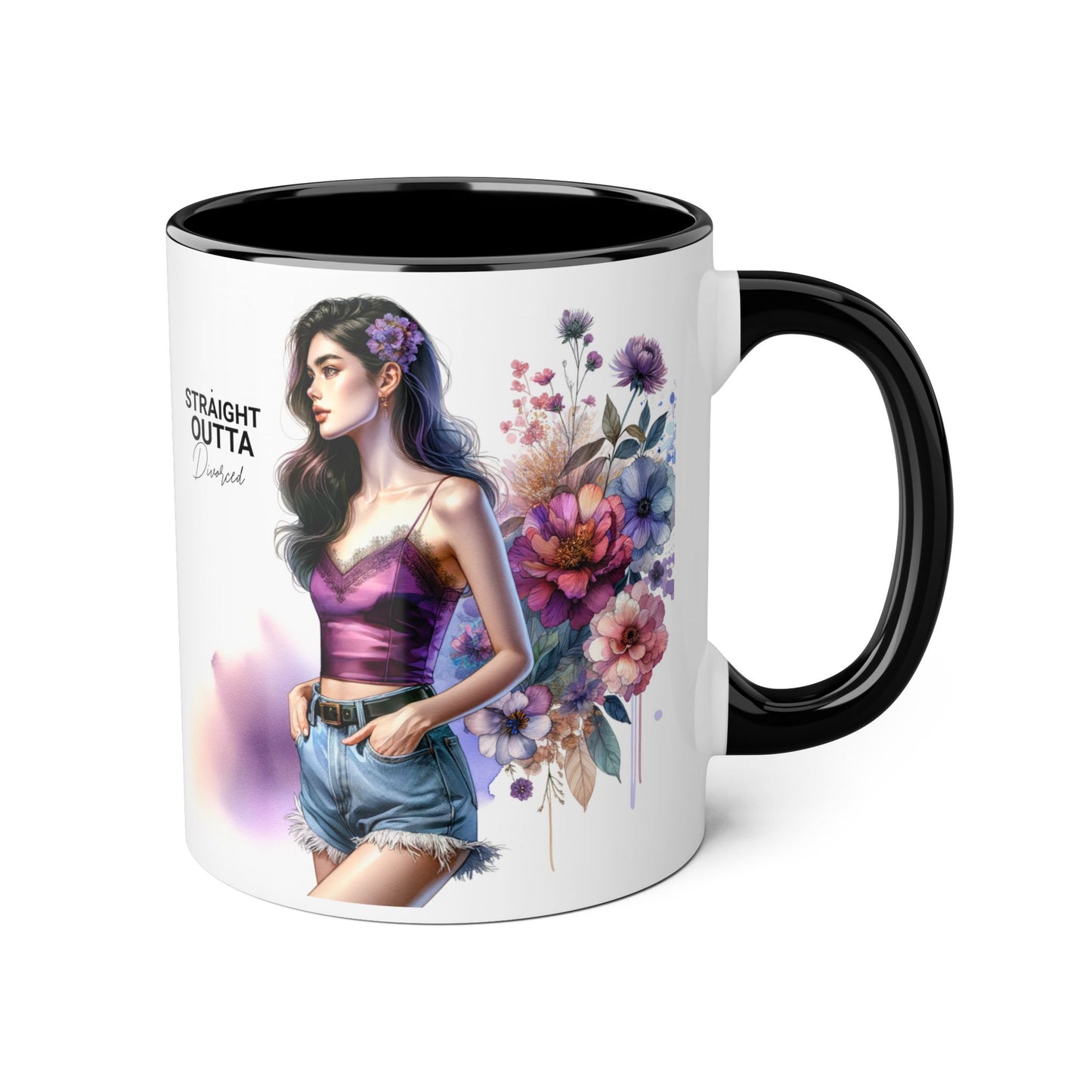 Straight Outta Divorced Humoristic Artistic Accent Mug, Unique Floral Coffee Cup, Gift for Her, Home Decor, Straight Outta Design, Inspirational Tea Mug