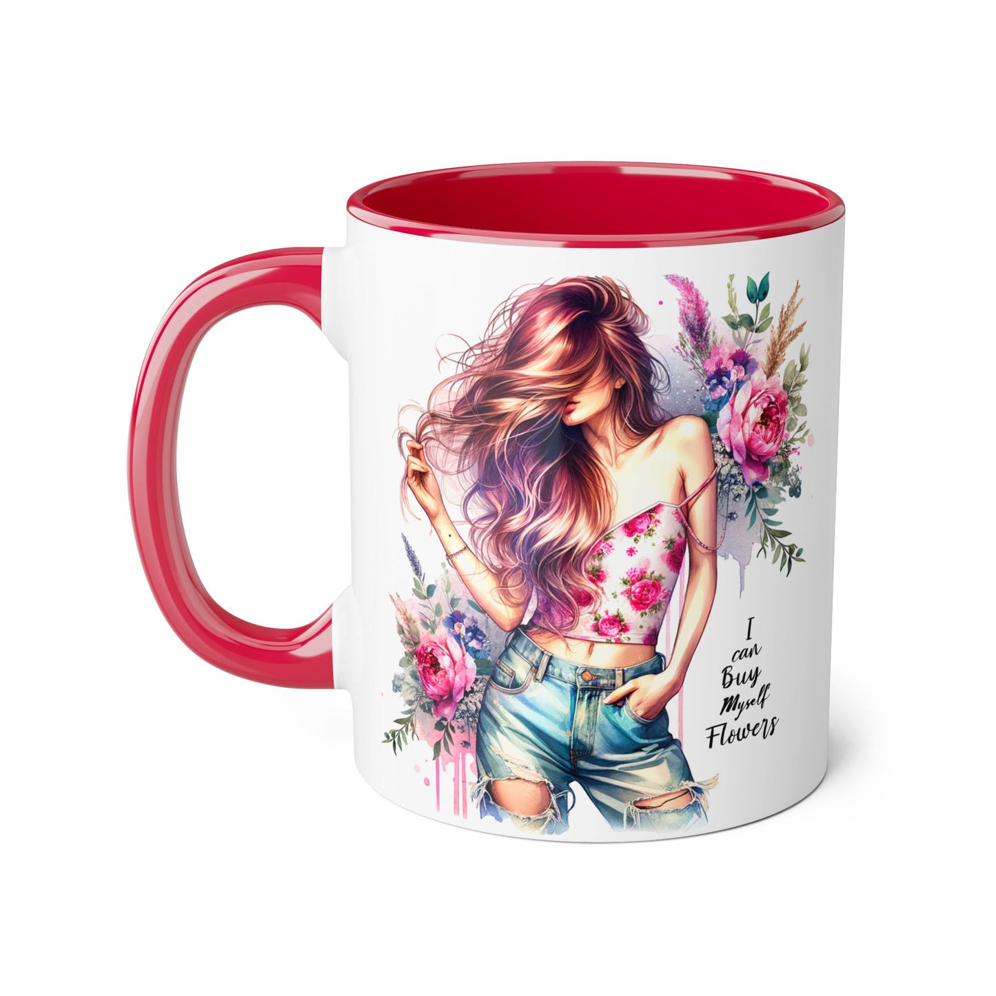I Can Buy Myself Flowers Bohemian Floral Accent Mug, Inspirational Coffee Cup, Gift for Her, Home Decor, Flower Lover, Self-Care Reminder