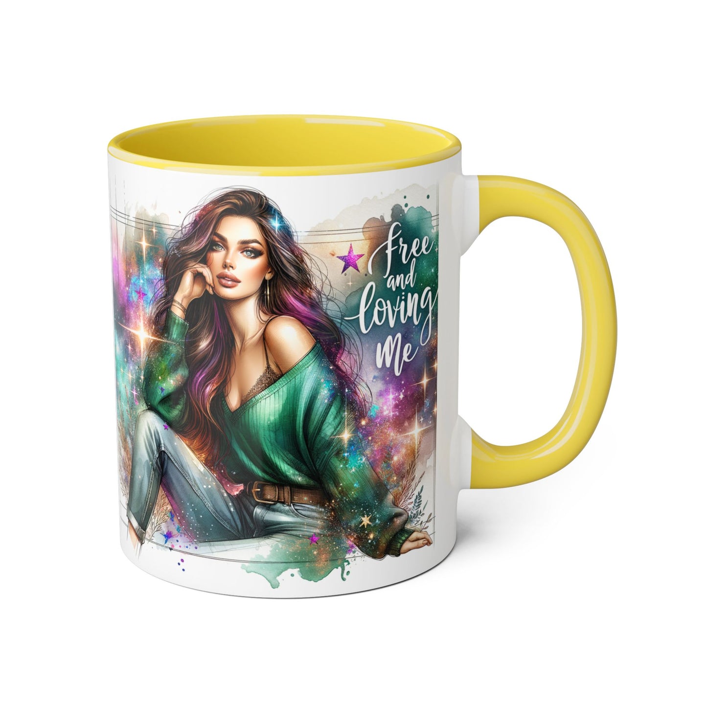 Mystical Art Accent Mug - Free and Loving Me, Unique Gift, Coffee Lover, Inspirational Decor, Fantasy Themed
