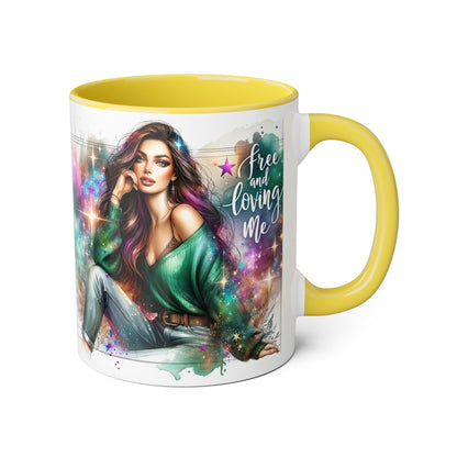 Mystical Art Accent Mug - Free and Loving Me, Unique Gift, Coffee Lover, Inspirational Decor, Fantasy Themed