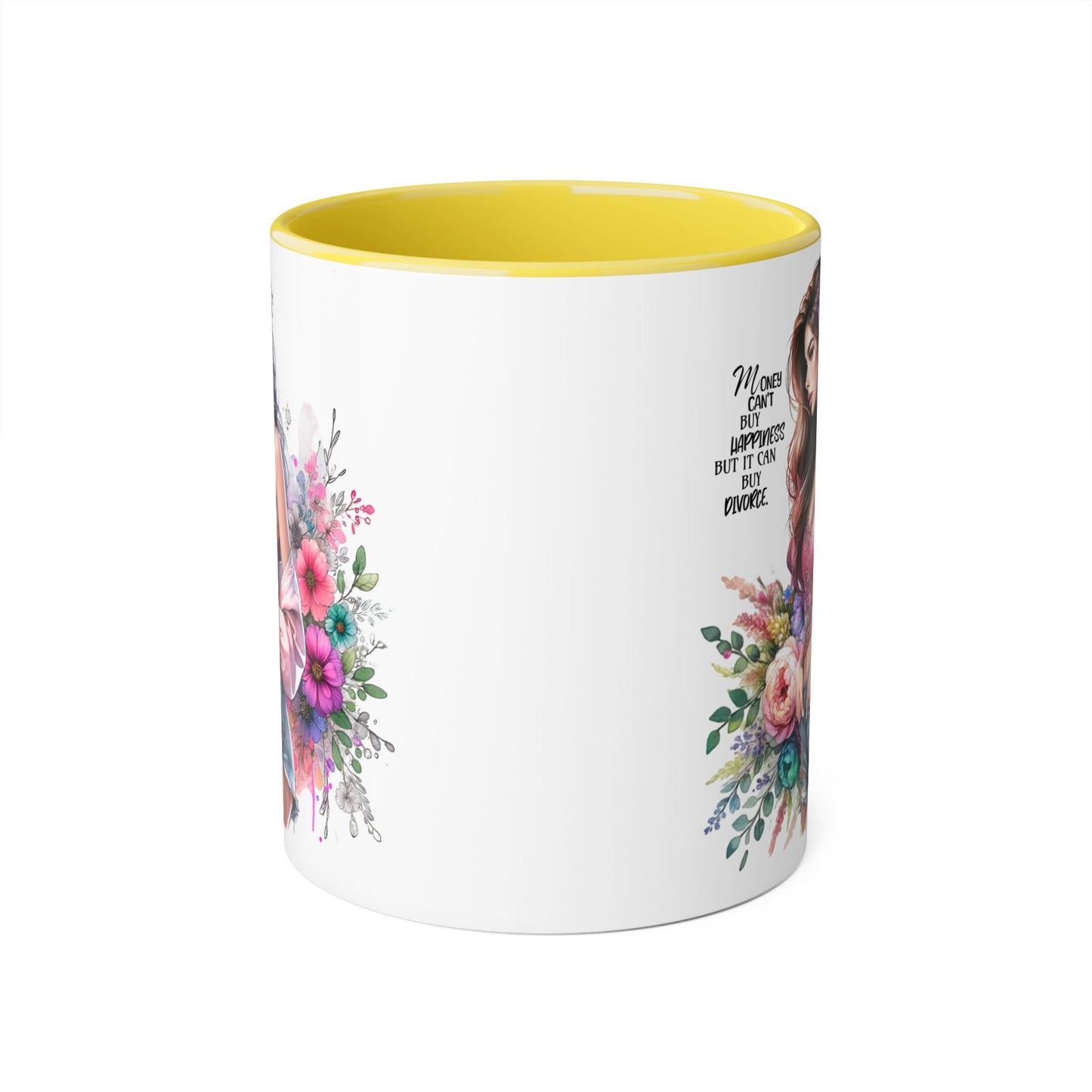 Money Can't Buy Happiness But It Can Buy Divorce Humoristic Floral Inspirational Mug, Gift for Friends, Coffee Cup, Tea Lover, Flower Design, Motivational Quote, Birthday Gift