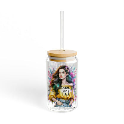 1-800-Boys-Lie Cool and Unique Sipper Glass, 16oz Sippy Cup, Trendy Drinkware, Gifts for Her, Summer Must-Have, Home Decor