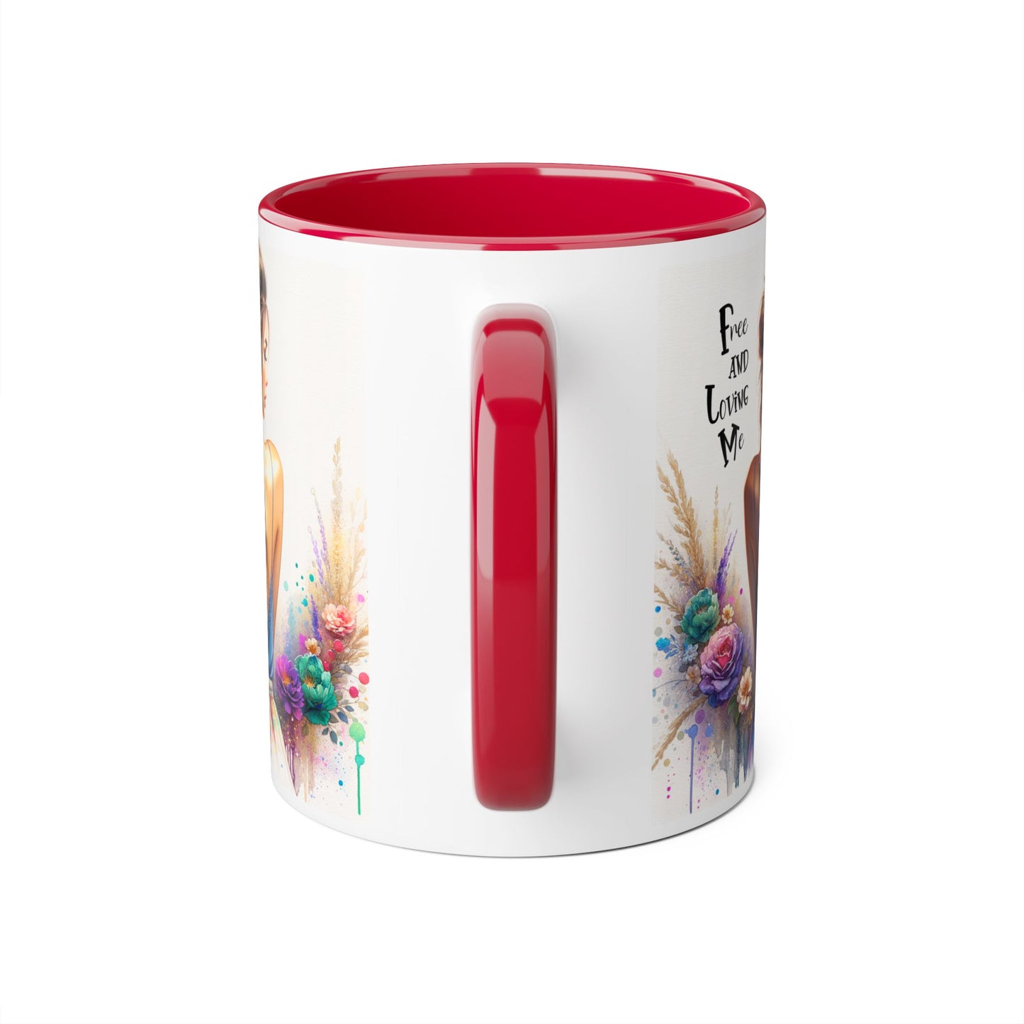 Free and Loving Me Floral Freedom Accent Mug - Inspirational Coffee Cup, Gift for Her, Artist Mug, Tea Lover's Cup, Home Decor