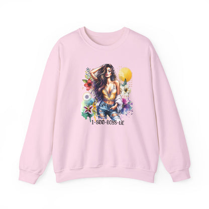 1-800-Boys-Lie Boho Chic Crewneck Sweatshirt with Floral Design, Unisex Gift, Self-Love Apparel, Cozy Casual Wear, Perfect for Relaxation