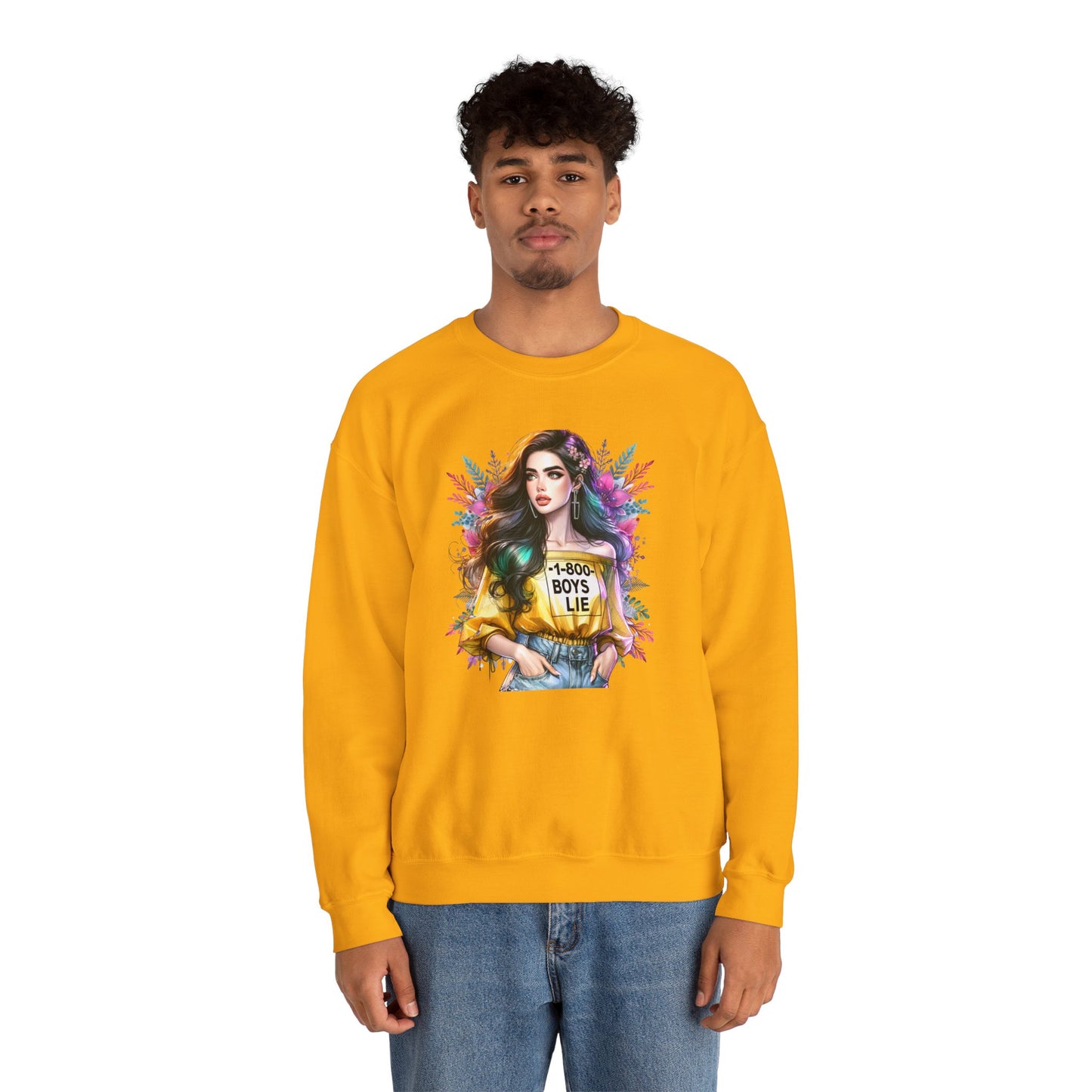 1-800-Boys-Lie Colorful Graphic Crewneck Sweatshirt - 'Boys Lie' Design, Unisex Sweatshirt, Trendy Gift, Casual Wear, Comfortable Outfit