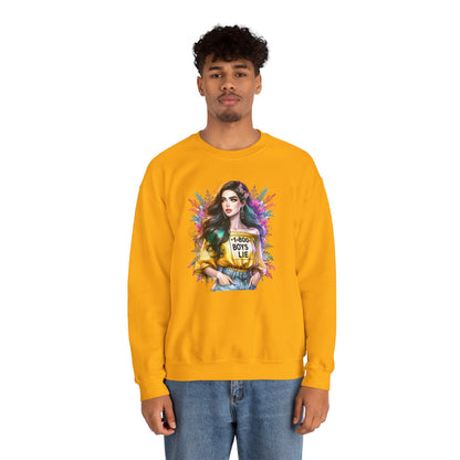 1-800-Boys-Lie Colorful Graphic Crewneck Sweatshirt - 'Boys Lie' Design, Unisex Sweatshirt, Trendy Gift, Casual Wear, Comfortable Outfit