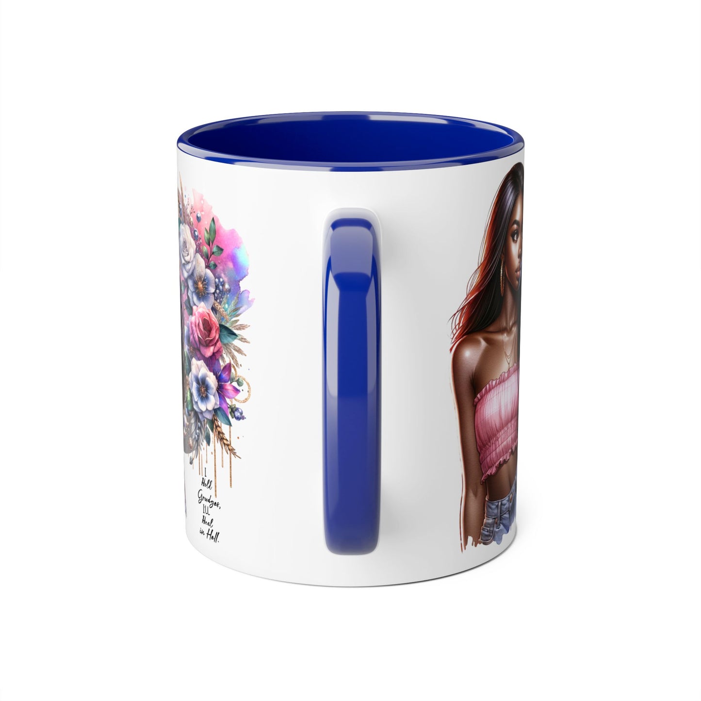 I Hold Grudges, I'll Heal in Hell  Humoristic Bohemian Floral Accent Mug, Stylish Coffee Cup, Ideal for Gifting, Home Decor, Motivational Quote Mug, Perfect for Every Occasion