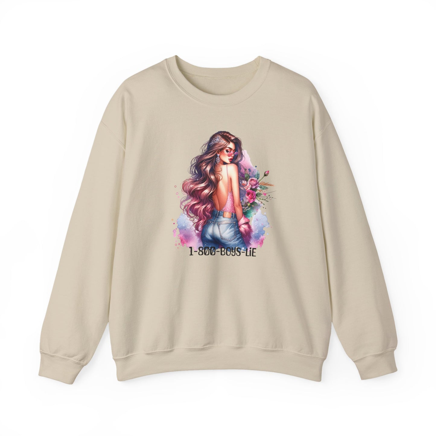 1-800-Boys-Lie Stylish Floral Graphic Sweatshirt, Cozy Crewneck Sweatshirt for Women, Gift for Her, Casual Fashion Top, Spring Wardrobe Essential
