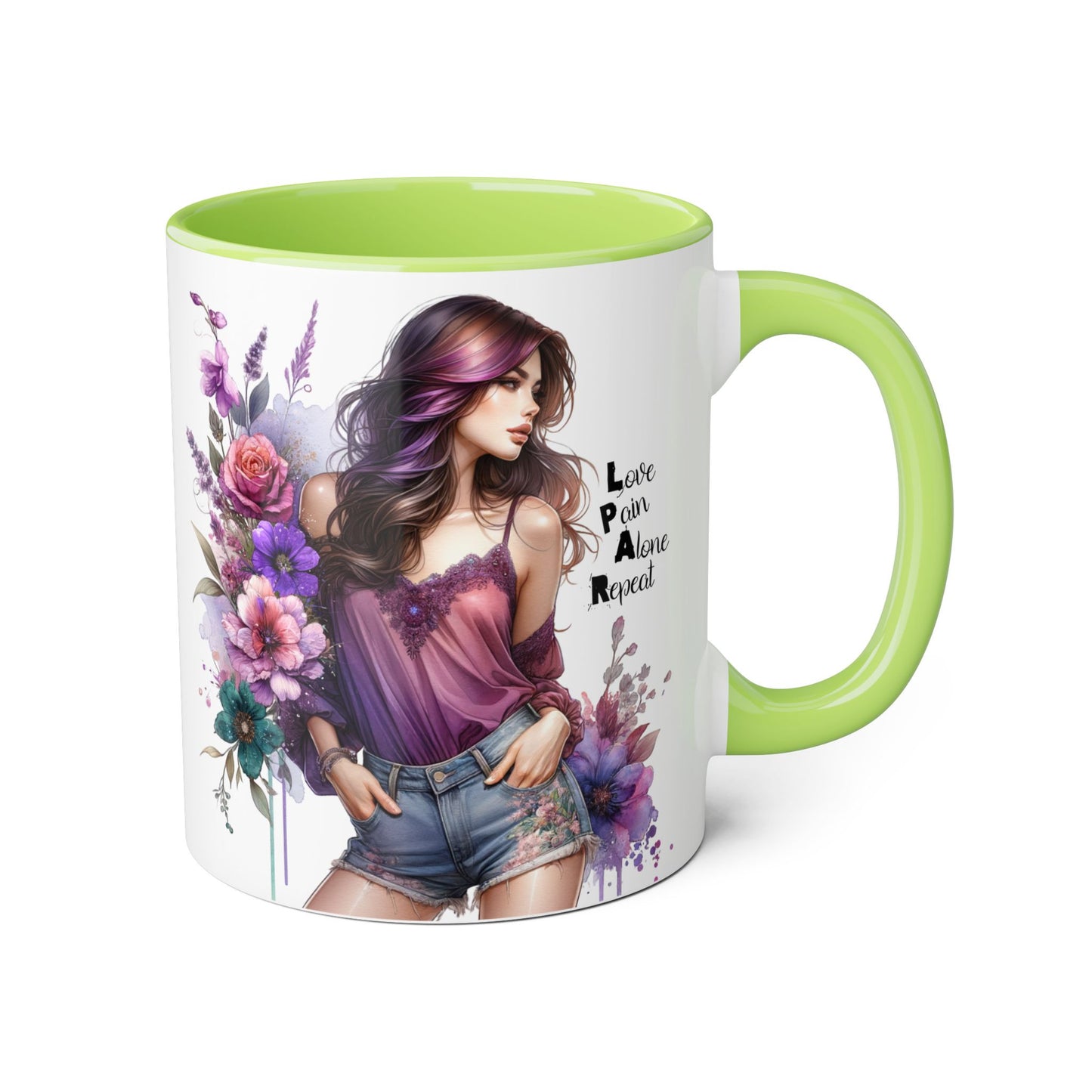 Bohemian Floral Accent Mug | Love Pain Alone Repeat Gift for Her, Inspirational Coffee Cup, Unique Home Decor, Art Mug