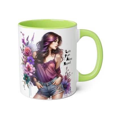 Bohemian Floral Accent Mug | Love Pain Alone Repeat Gift for Her, Inspirational Coffee Cup, Unique Home Decor, Art Mug