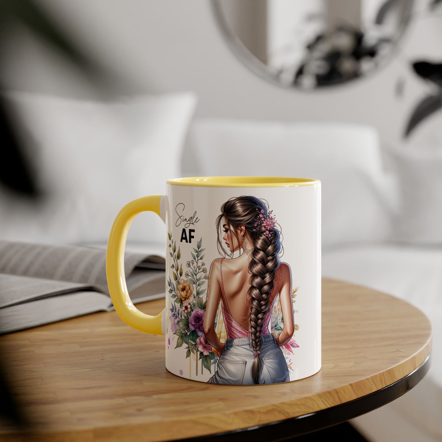 Single AF Chic Floral Coffee Mug, Single AF, Unique Gift for Her, Trendy Drinkware, Birthday Present, Home Decor, Tea Time, Self-Love