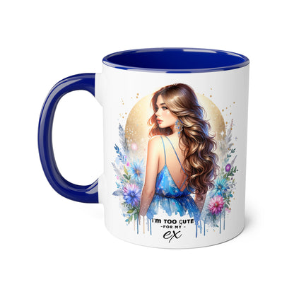 I'm Too Cute For My Ex Chic Accent Mug Designs, Coffee Cup Gift, Floral Artwork, Cute Mug, Inspirational Coffee Mug for Her, Ex Gift Idea, Stylish Drinkware
