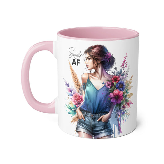 Single AF Colorful Floral Accent Mug, Coffee Lover Gift, Personalized Tea Cup, Stylish Unique Drinkware, Vibrant Home Decor