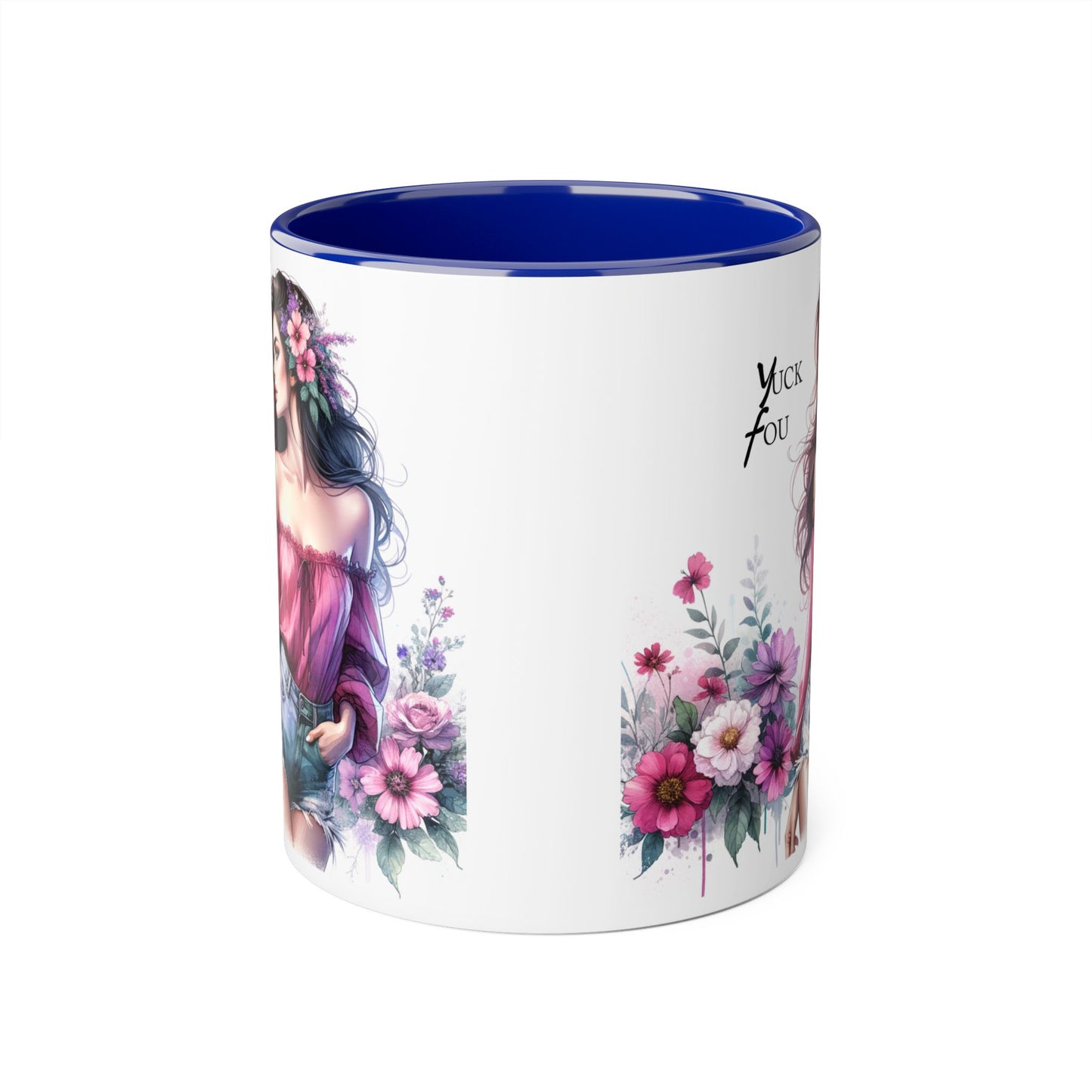 Yuck Fou Floral Boho Accent Mug, 11oz Coffee Cup, Gifts for Her, Birthday Present, Unique Art Mug, Home Decor