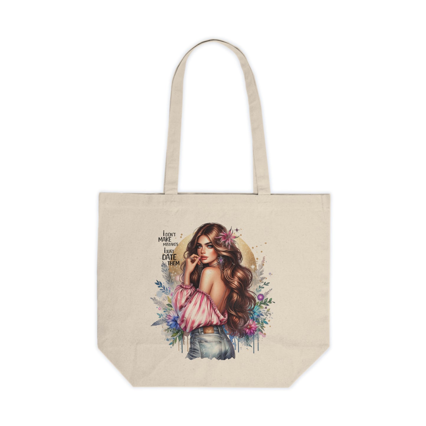 I Don`t Make Mistakes, I Just Date Them Beautiful Floral Canvas Shopping Tote, Eco-Friendly Shopping Bag, Gift for Her, Boho Tote, Summer Vibes, Everyday Essentials