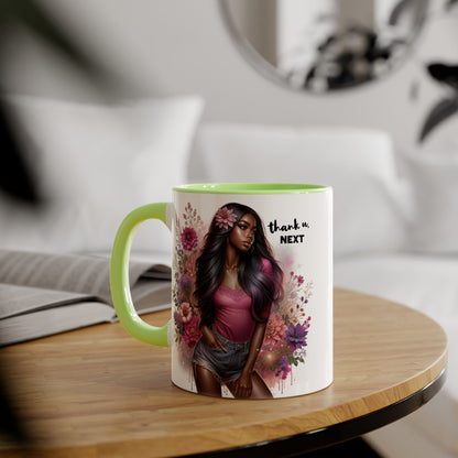 Thank U, Next Floral Artistic Accent Mug, Thank You Next Coffee Cup, Colorful Gift for Her, Boho Style Ceramic Mug, Unique Tea Mug