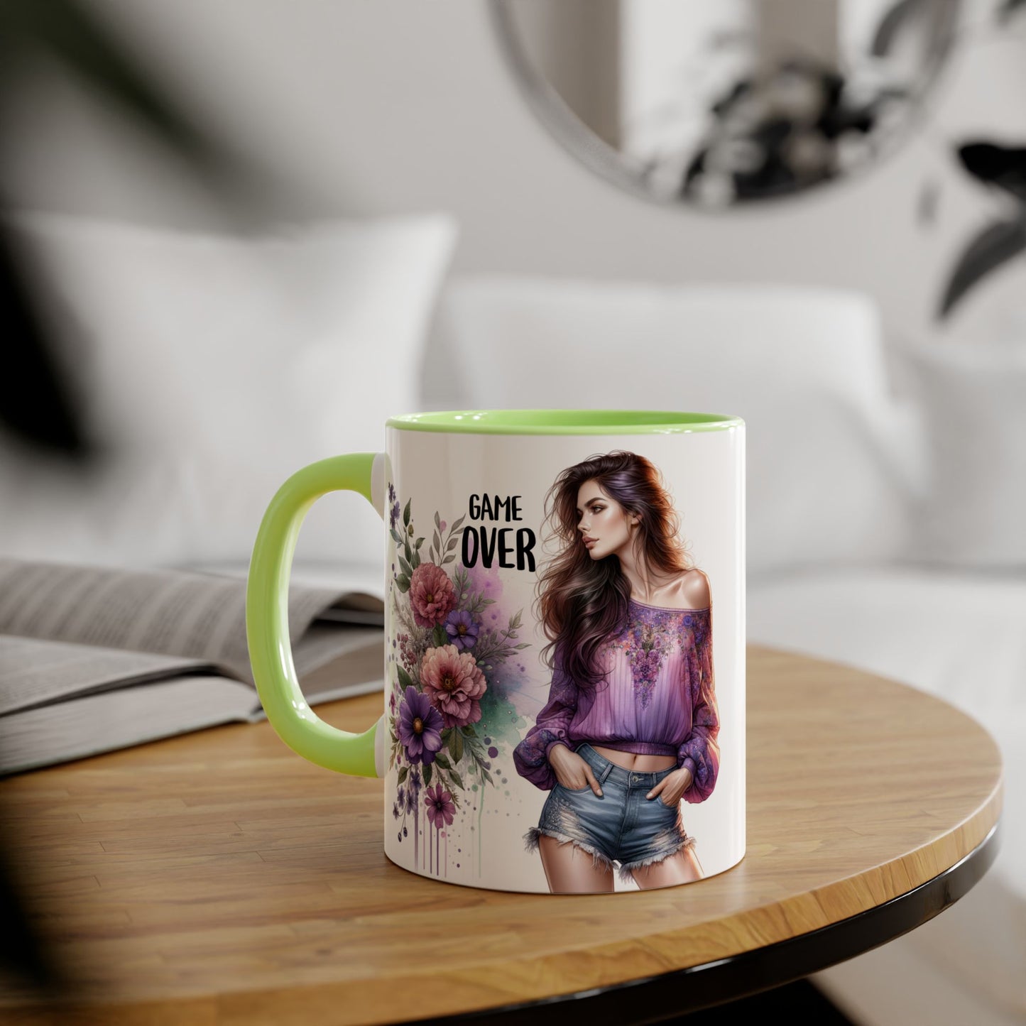 Floral Game Over Mug - Fun Coffee Cup, Gift for Game Lovers, Cute Floral Drinkware, Unique Mother's Day Gift, Tea Mug