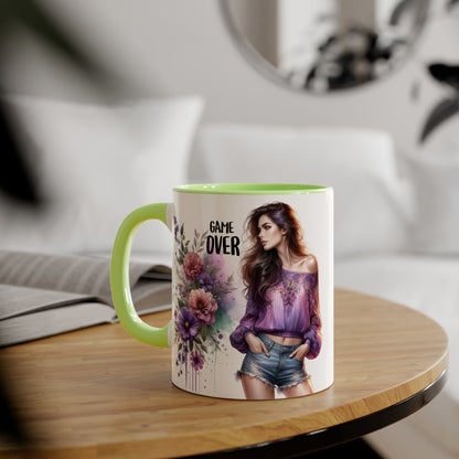 Floral Game Over Mug - Fun Coffee Cup, Gift for Game Lovers, Cute Floral Drinkware, Unique Mother's Day Gift, Tea Mug