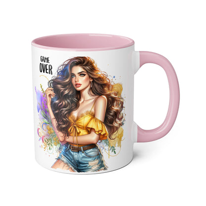 Game Over Accent Mug, 11oz Coffee Cup for Gaming Lovers, Unique Gift for Her, Fun Drinkware for Celebrations, Stylish Tea Mug