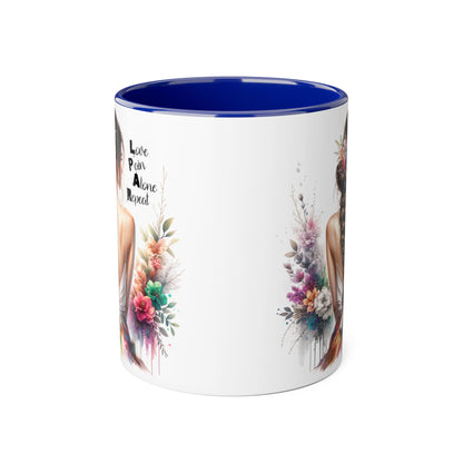 Beautiful Floral Accent Mug, Inspirational Coffee Cup, Love Pain Alone Repeat, Gift for Her, Home Decor, Bohemian Style