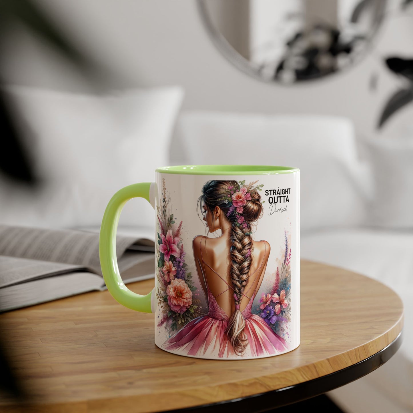 Straight Outta Divorced Humoristic Floral Art Accent Mug - Perfect Gift for Friends, Birthday Celebration, Mother's Day, Coffee Lover, Home Decor