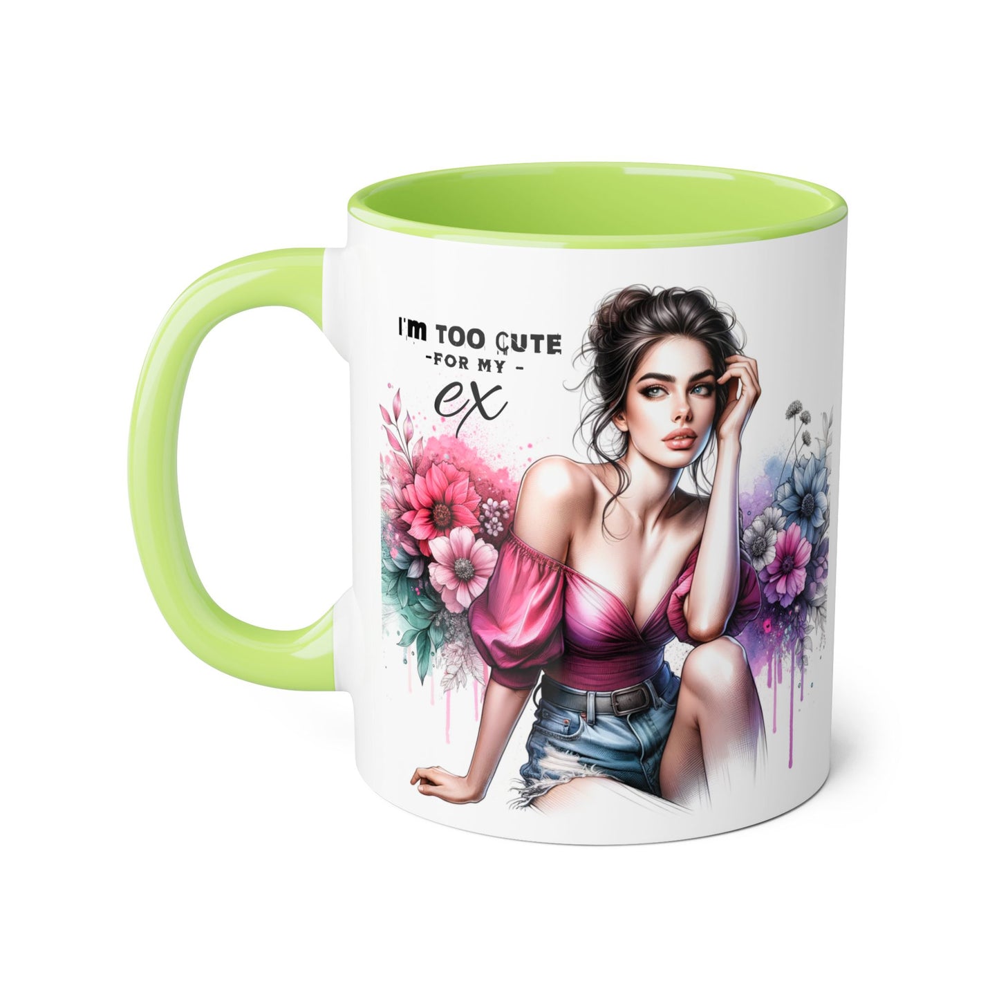 I'm Too Cute For My Ex  Floral Accent Mug - Perfect Gift for Exes, Coffee Lovers, Home Decor, Birthday, Valentine's Day